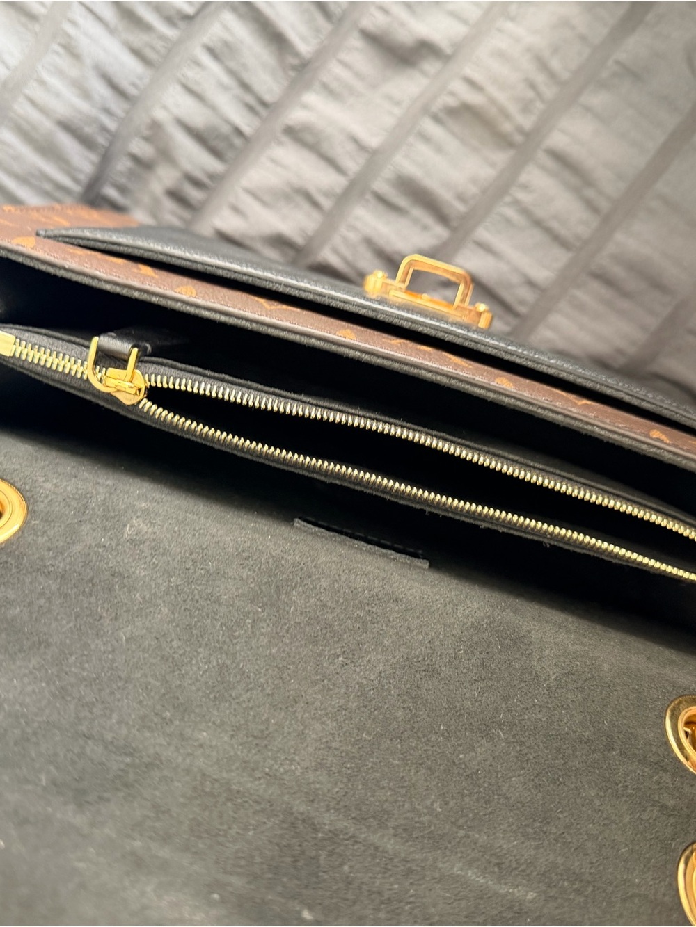 Louis Vuitton Monogram Canvas Shoulder Bag in Brown & Black with Gold Hardware - Picture 9 of 14